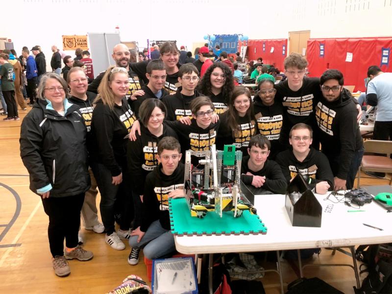 Longwood High School's FIRST Tech Challenge team with its competitive robot longwood