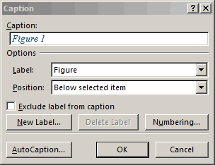 Insert Caption box. Type Caption text in Caption: box. Under Options, select FigRight click the picture and select Insert Caption from the context menu. Enter the caption information in the Caption: field. In the Label field, select Figure. Click OK.