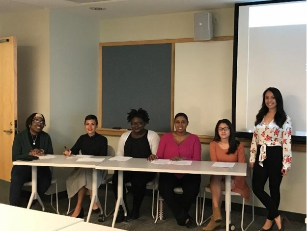 SUNY Oswego TOC II Scholars at the 2018 SUNY Oswego Quest Symposium. From left to right: Ashley Kirkland, Milena Toribio, Tamara Dalton, Ashley Sewer, Melannie Ulloa, and Amanda Ebrahim SUNY Oswego TOC II Scholars at the 2018 SUNY Oswego Quest Symposium. From left to right: Ashley Kirkland, Milena Toribio, Tamara Dalton, Ashley Sewer, Melannie Ulloa, and Amanda Ebrahim