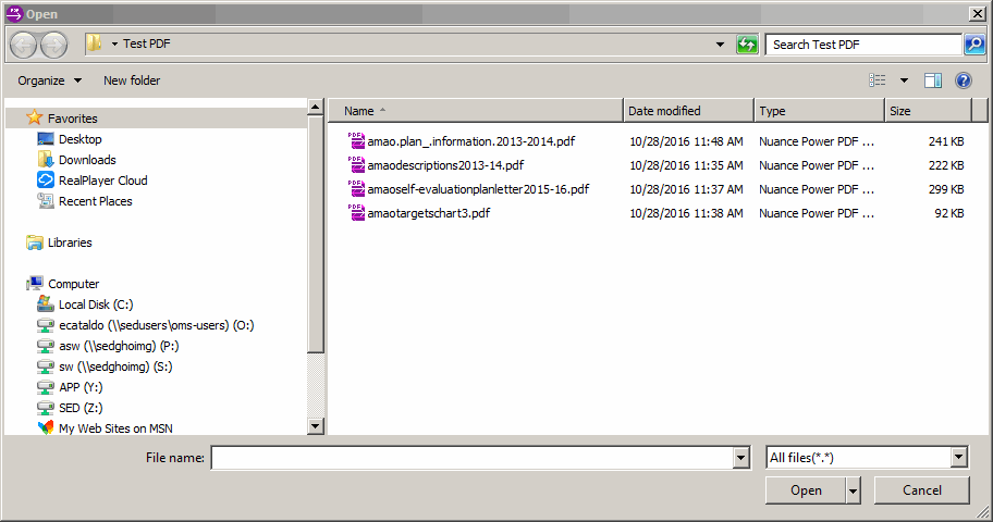 The Open File window. This window is showing the files on the user's PC.