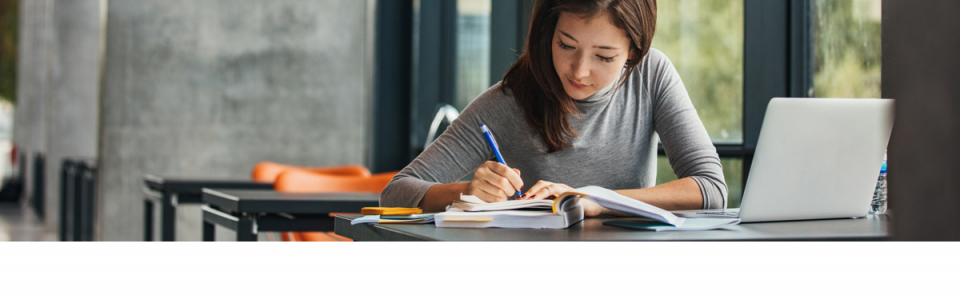 Student in library.