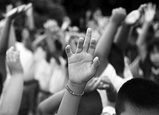 Students raising hands