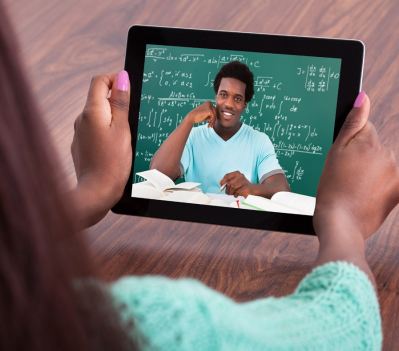 Student connecting to teacher through iPad