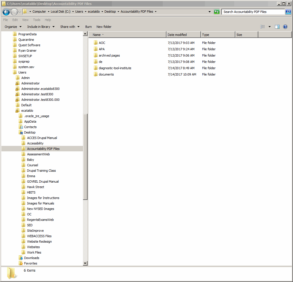 Windows Explorer window showing the contents of the PDF folder on a PC desktop