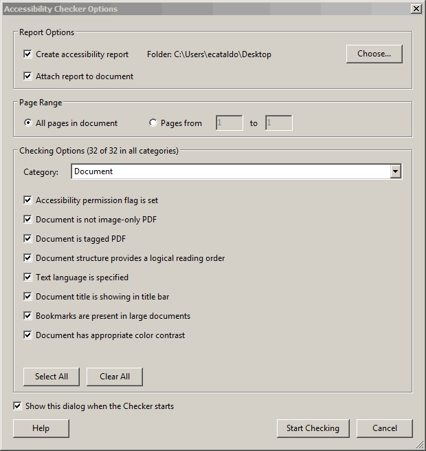 Accessibility Checker Options window