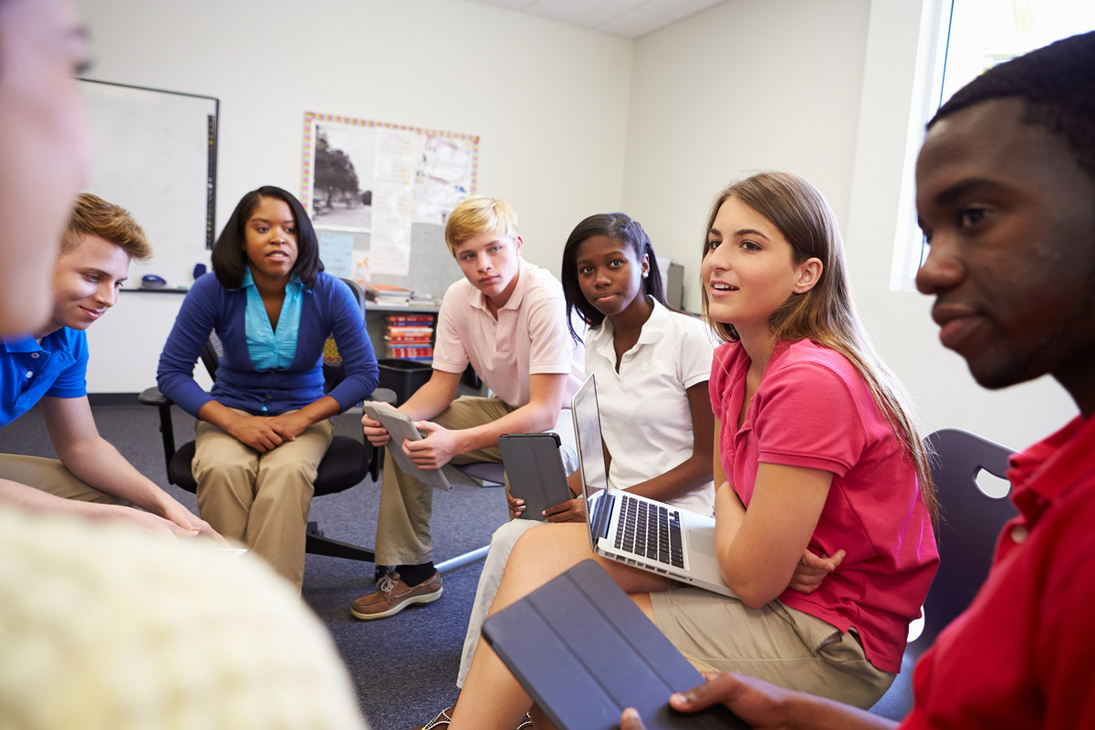 Students at a meeting.