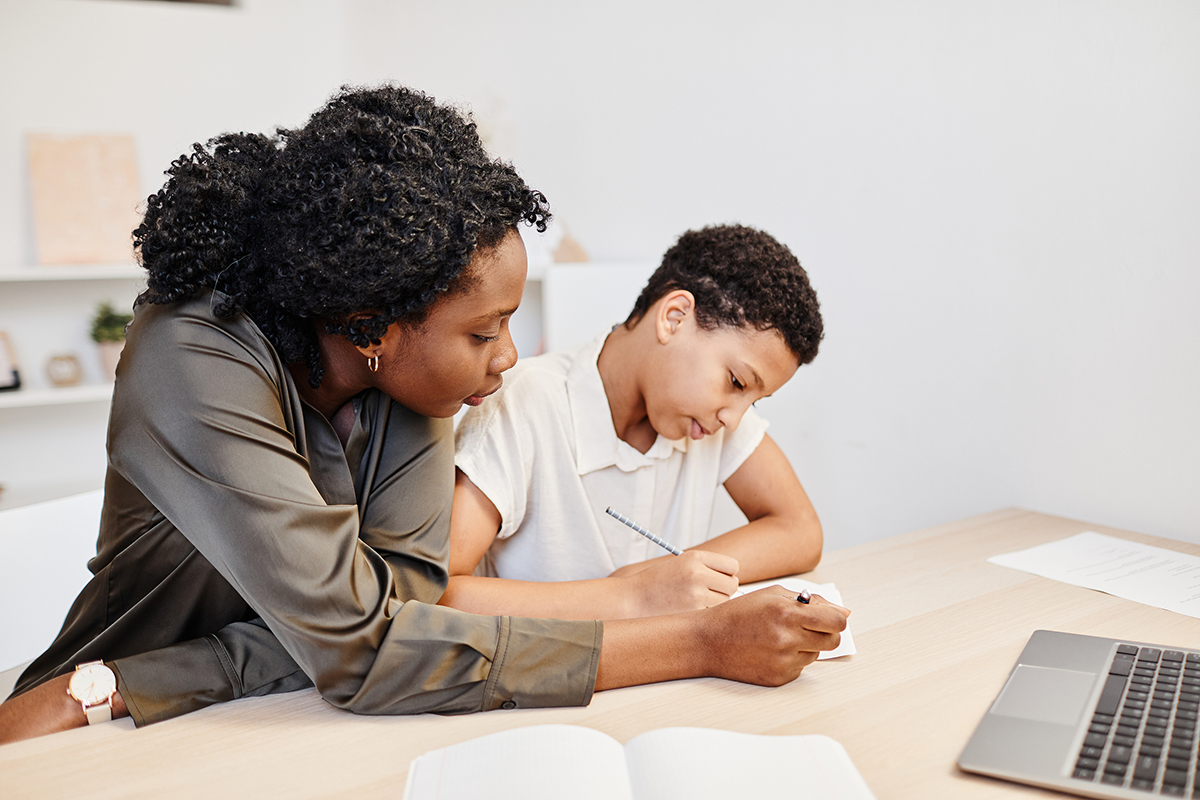 Parent helping student with homework