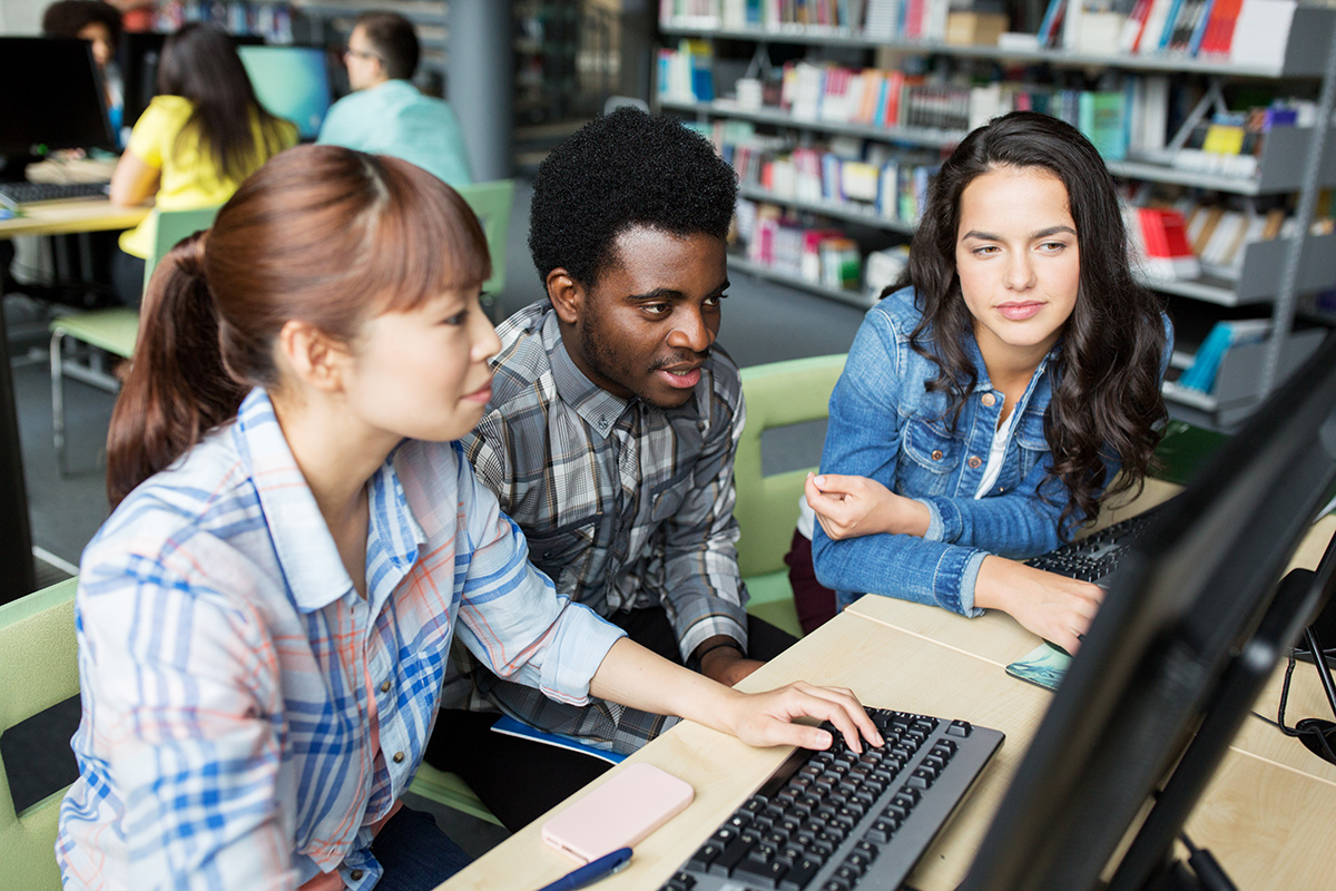 College students working at computer