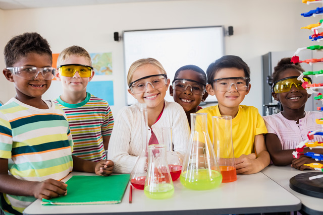 students in science classroom