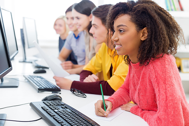 Students working on computers