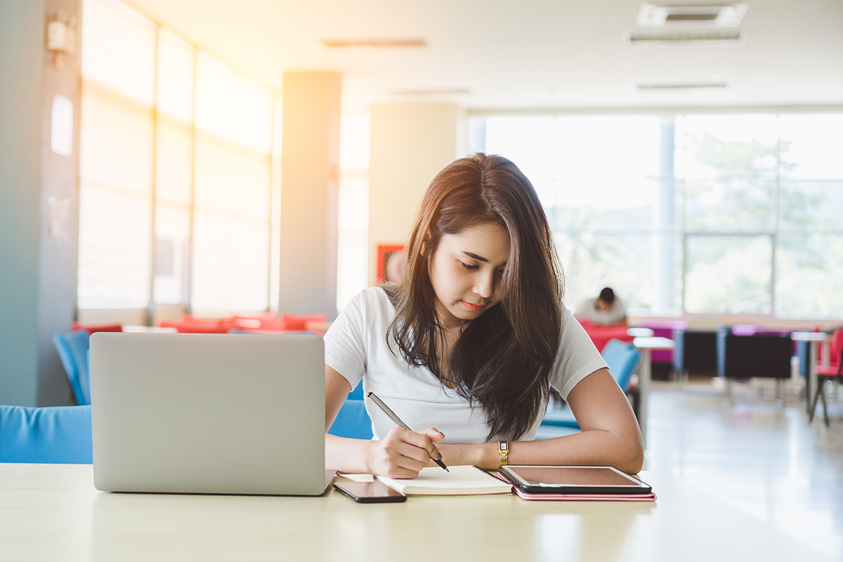 Student working at desk