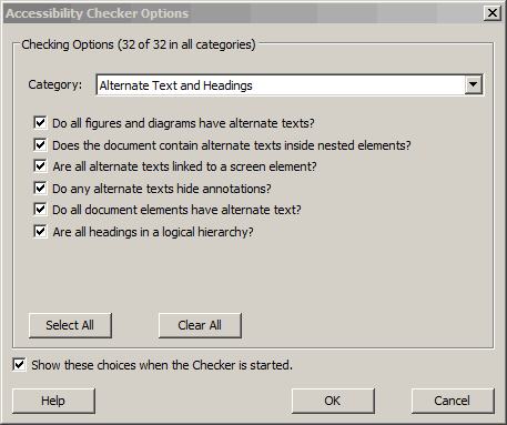 The Accessibility Checker Options window.