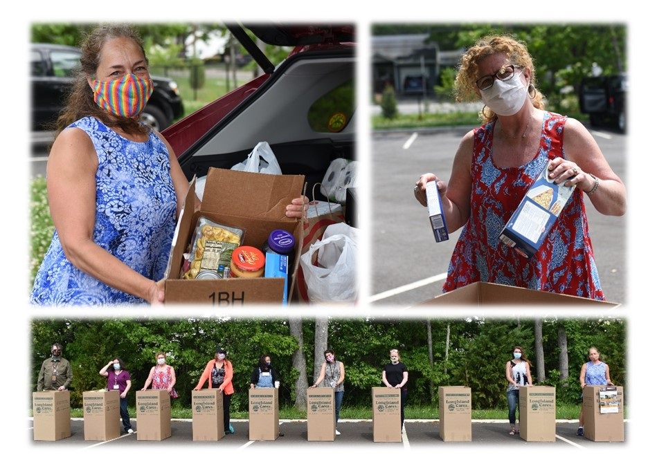 Social workers from Easter Suffolk BOCES boxing donations from a food drive