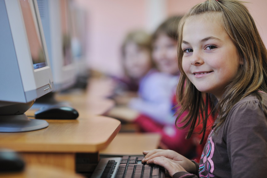 Female student at computer.