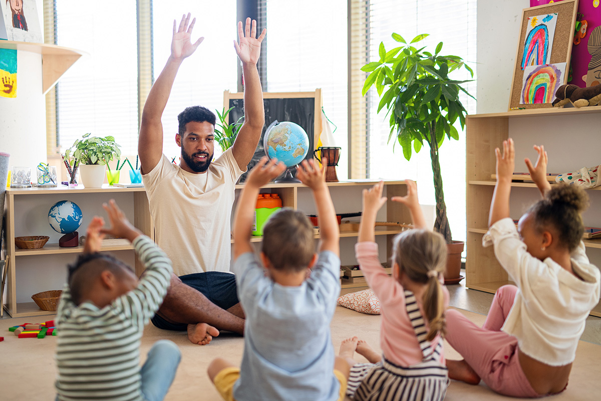 Group of preschool students with teacher.