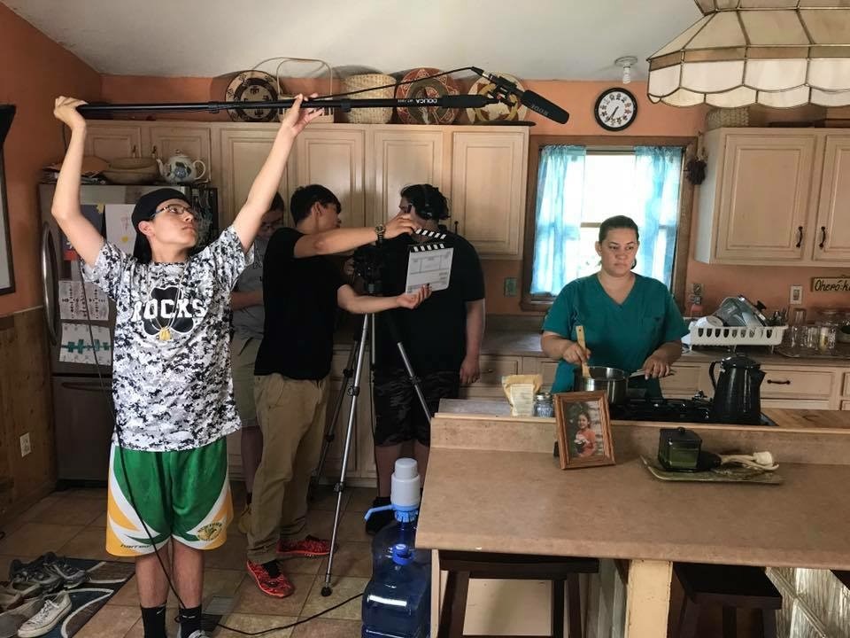 High school students filming in their Native Film Class