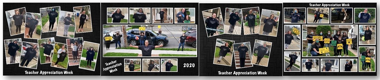 Teachers holding thank you cards and gifts from students