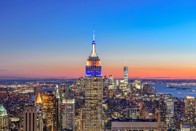 an image of New York City at sunset