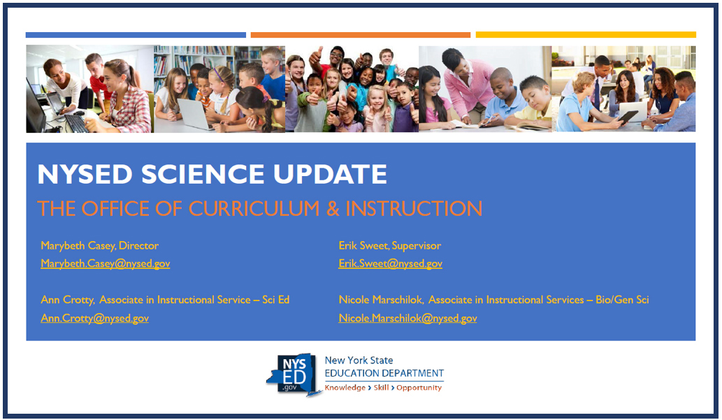 NYSED Science Update Presentation Title Slide NYSED Curriculum and Instruction Science Update Cover Slide