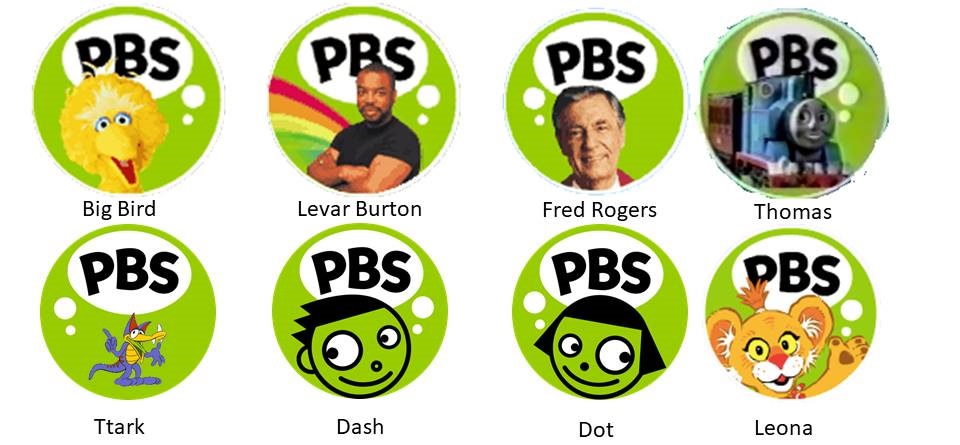 Various PBS logos with celebrities