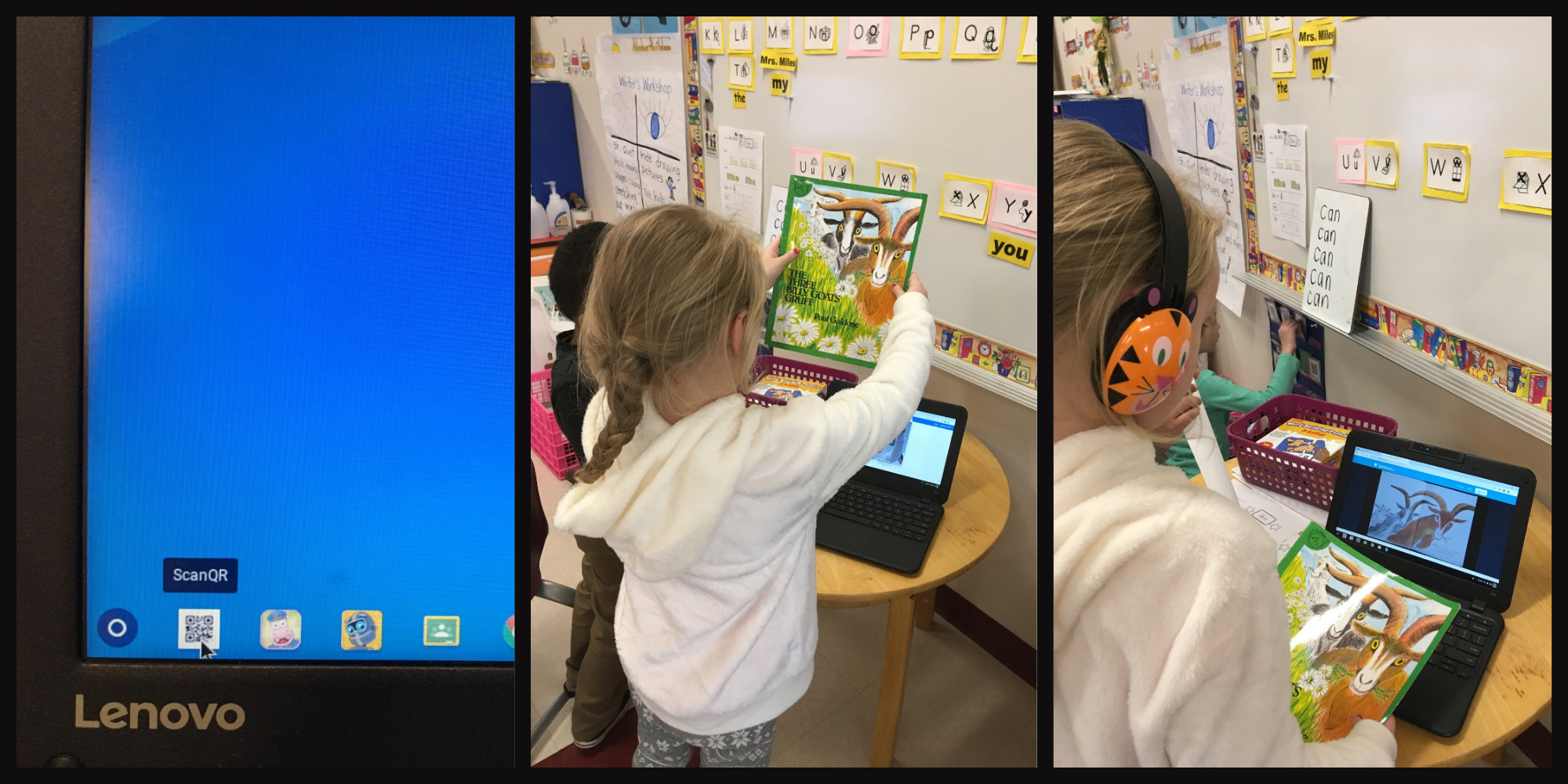 Kindergarten Students using QR Code Listening Centers