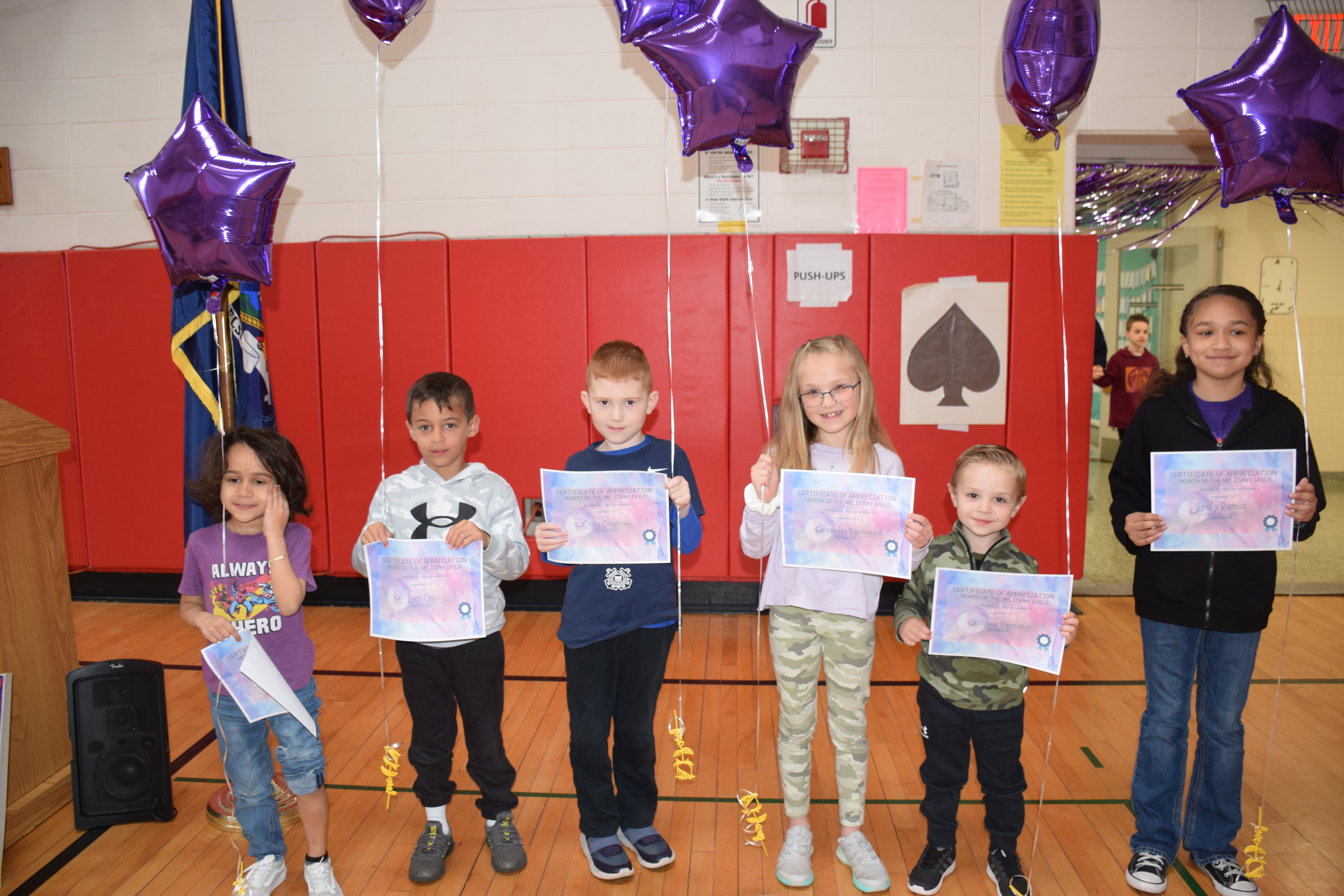 In recognition of April as Month of the Military Child, Edward J. Bosti Elementary School in the Connetquot Central School District held a special “Purple Up” assembly on April 26 to honor students whose parents are currently active military. The students