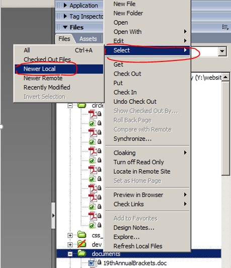 With Dreamweaver open, right-click on a folder. Click Select, Newer Local. The files, that have been added to the website, are highlighted.