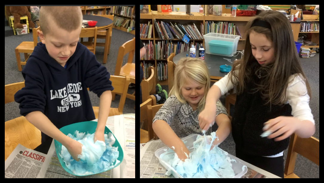Second graders making slime after studying states of matter