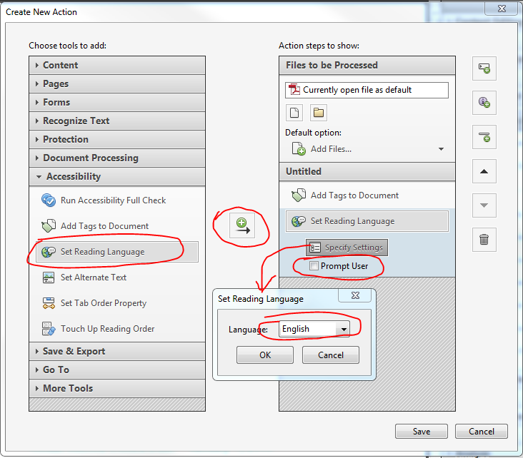 Screen showing how-to set reading langauge.