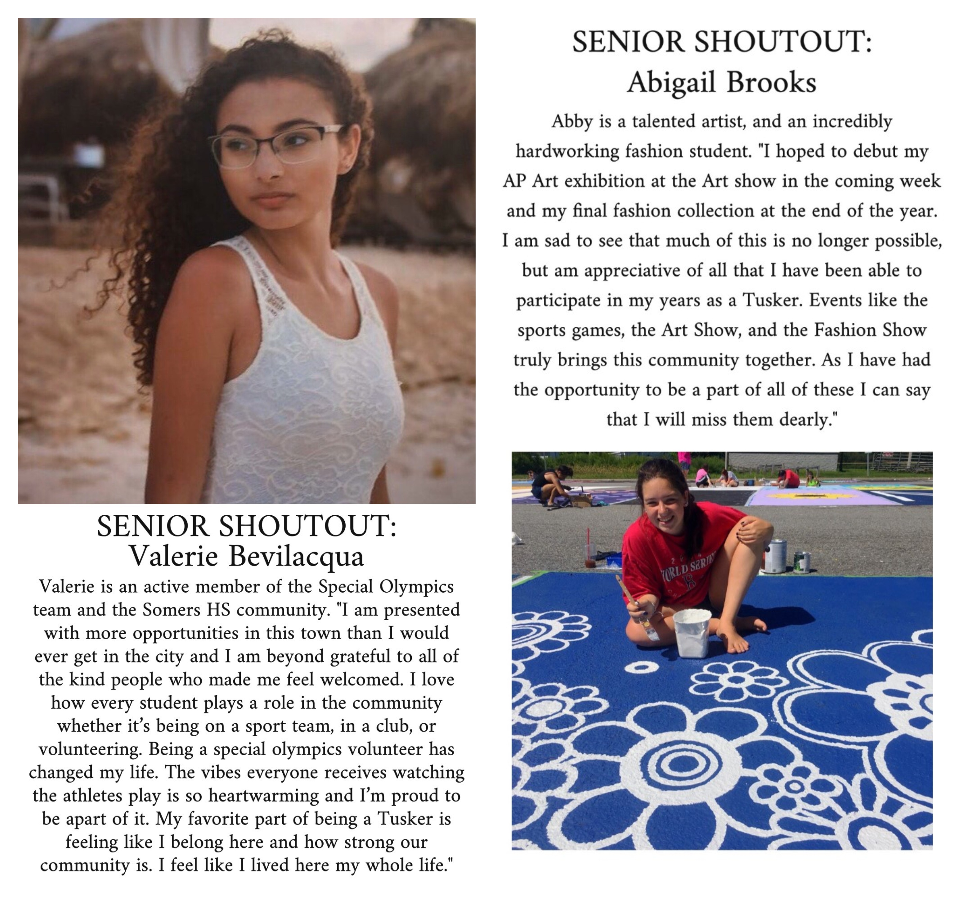 Somers Central School District Senior Shoutouts: Valerie Bevilacqua and Abigail Brooks