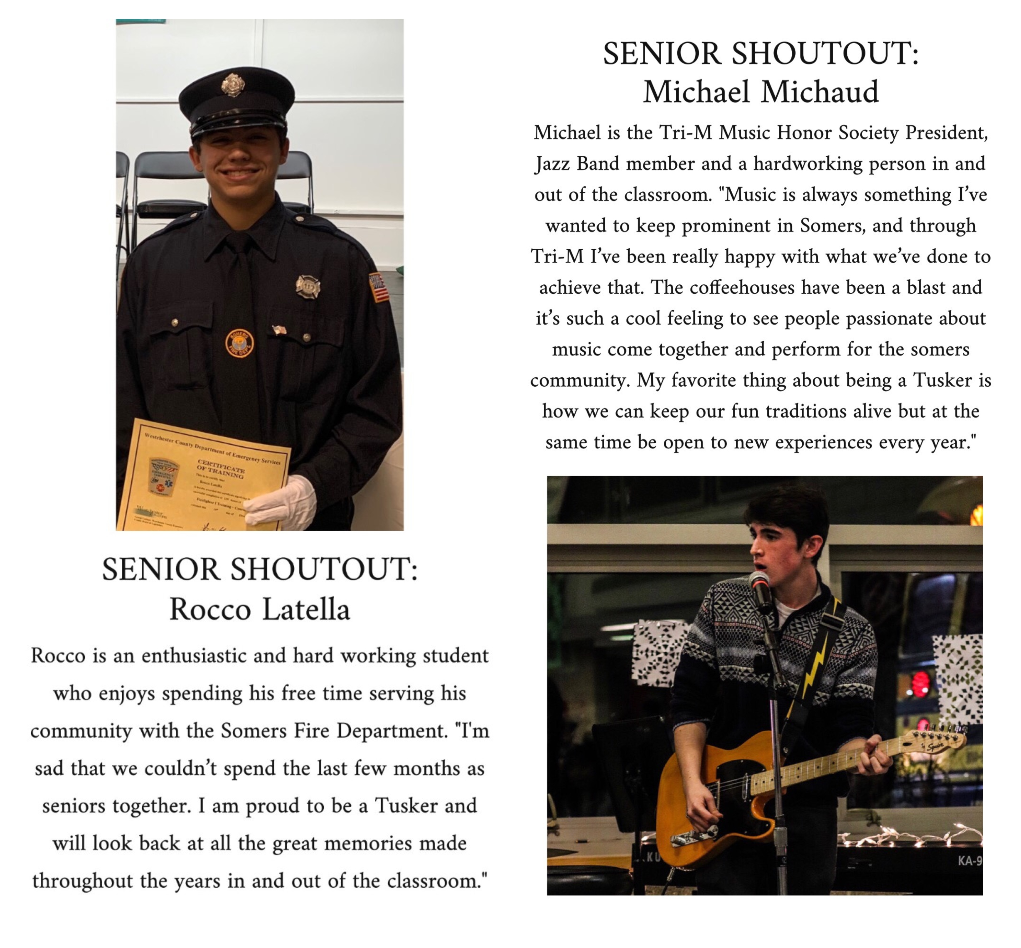 Somers Central School District Senior Shoutouts: Rocco Latella and Michael Michaud