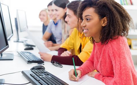 Students working on computers