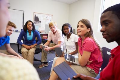 High school students in a class discussion