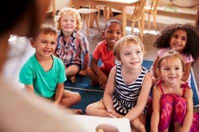 Group of PreK Students Sitting on Rug