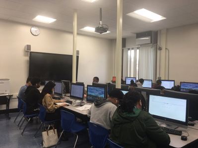 Students on computers in a computer lab 