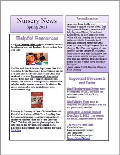 Nursery News Spring 2021 Page