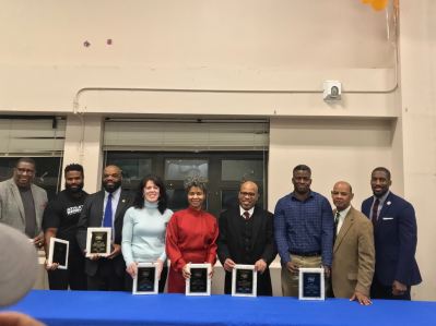 Honorees at the White Plains second anniversary celebration, Executive Director of the White Plains Youth Bureau Frank Williams, Jr. and NYSED Director of Family and Community Engagement Dr. Don-Lee Applyrs