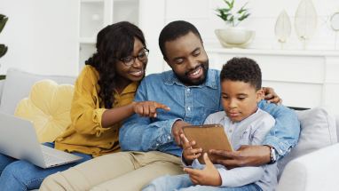 family using computers