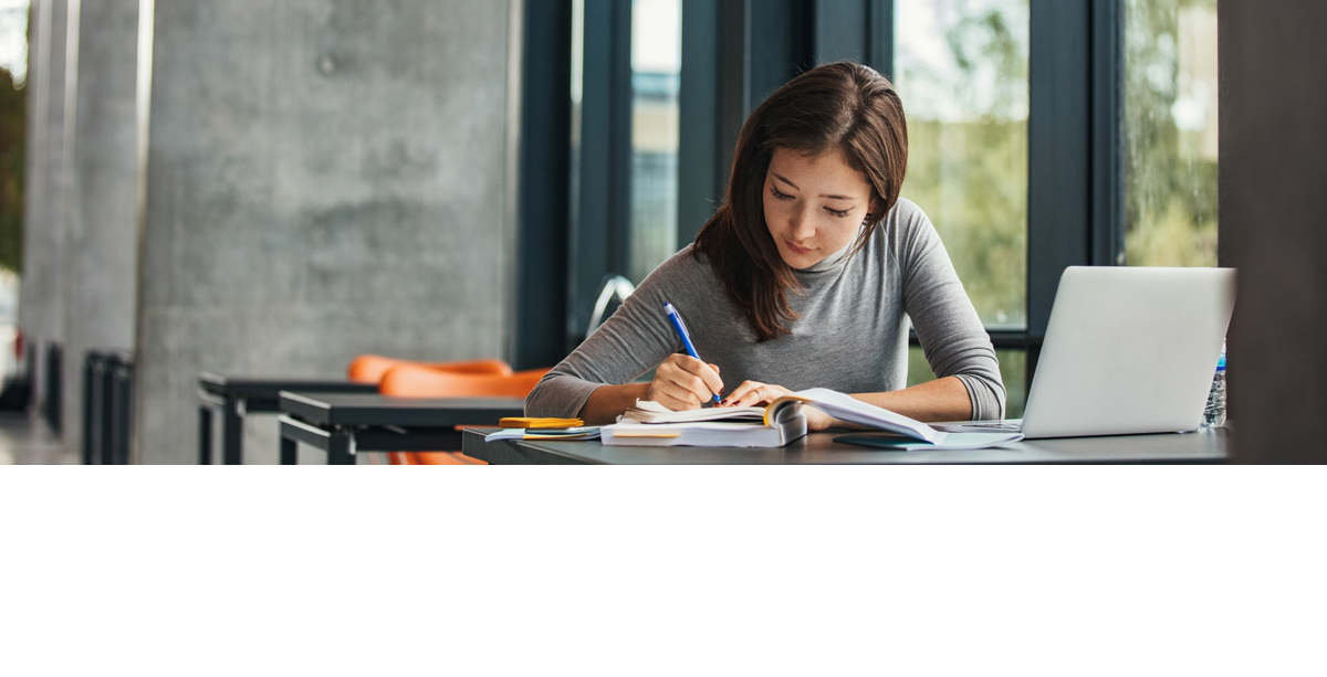 Student in library.